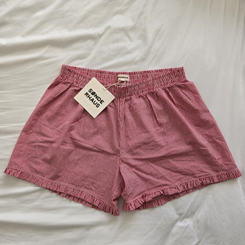 Saunderhaus Red and White Gingham Women's Boxer Shorts